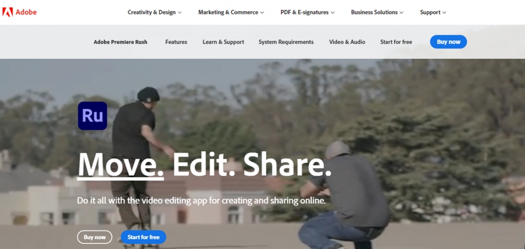 Adobe Premiere Rush homepage