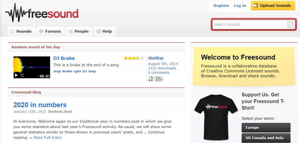 Freesound homepage