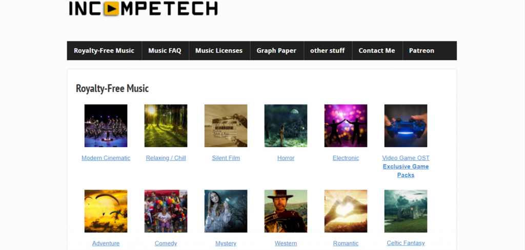 Incompetech homepage
