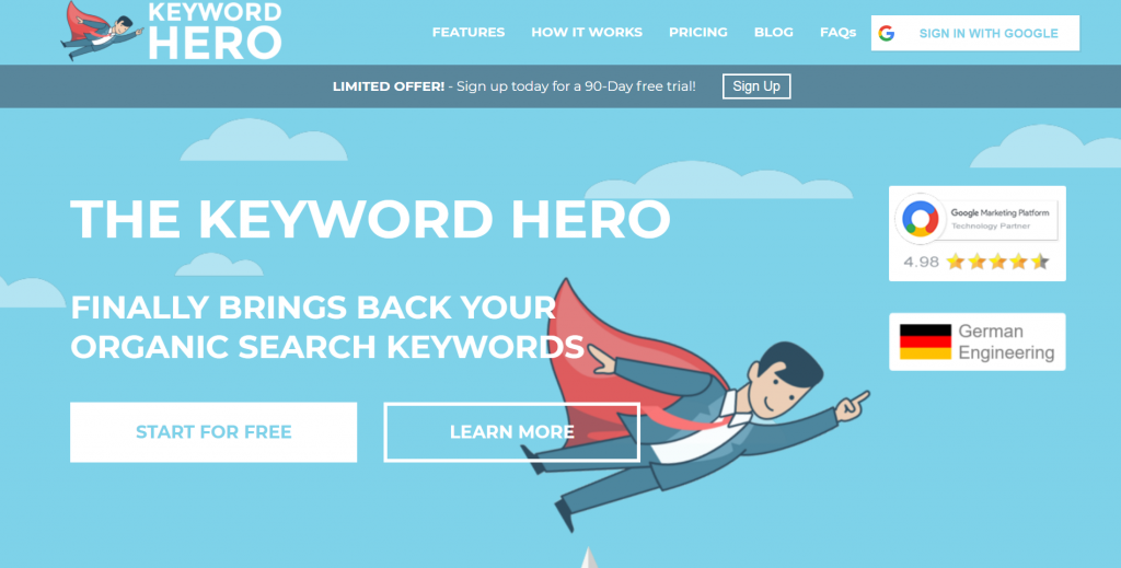 Keyword Hero homepage 