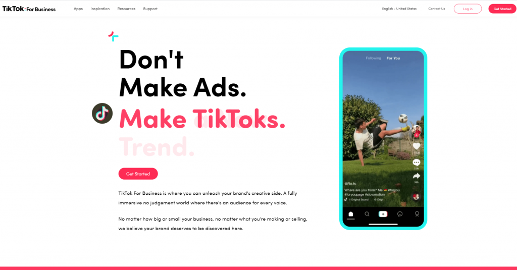 TikTok business homepage