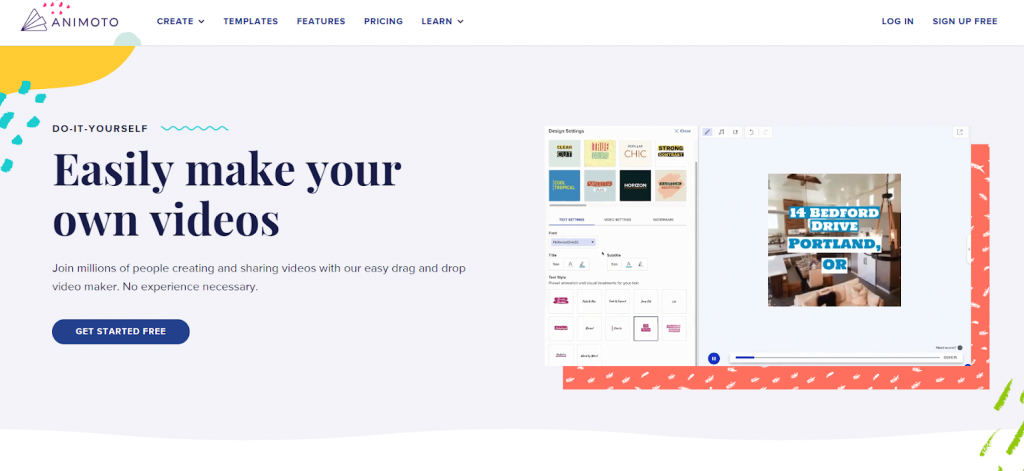 Animoto landing page 