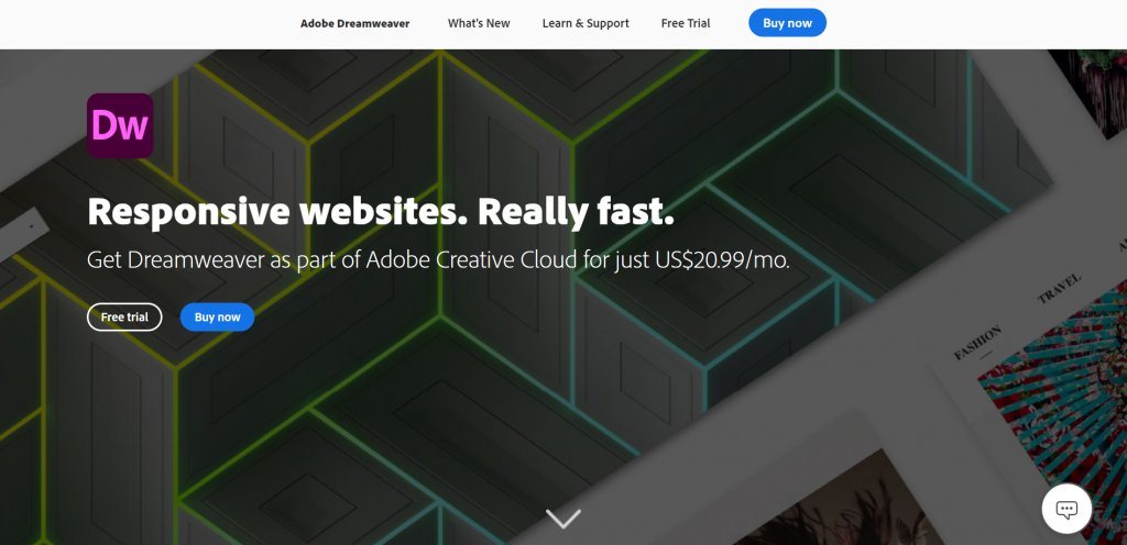 Adobe DreamWeaver homepage