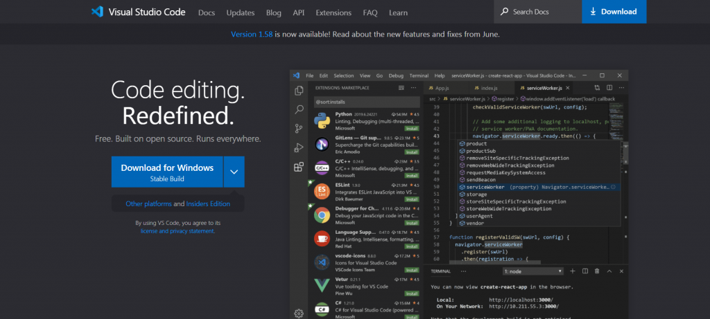 Visual Studio Code homepage