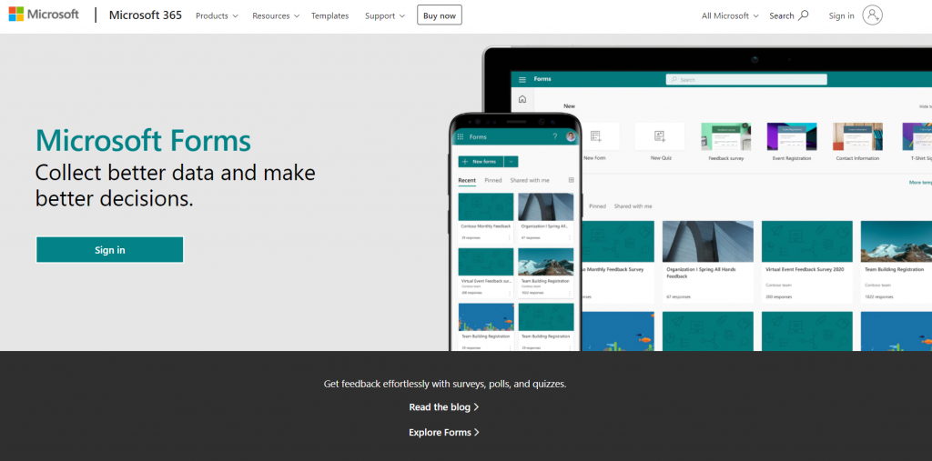 Microsoft Forms homepage
