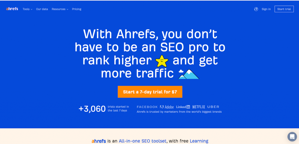 Ahrefs homepage