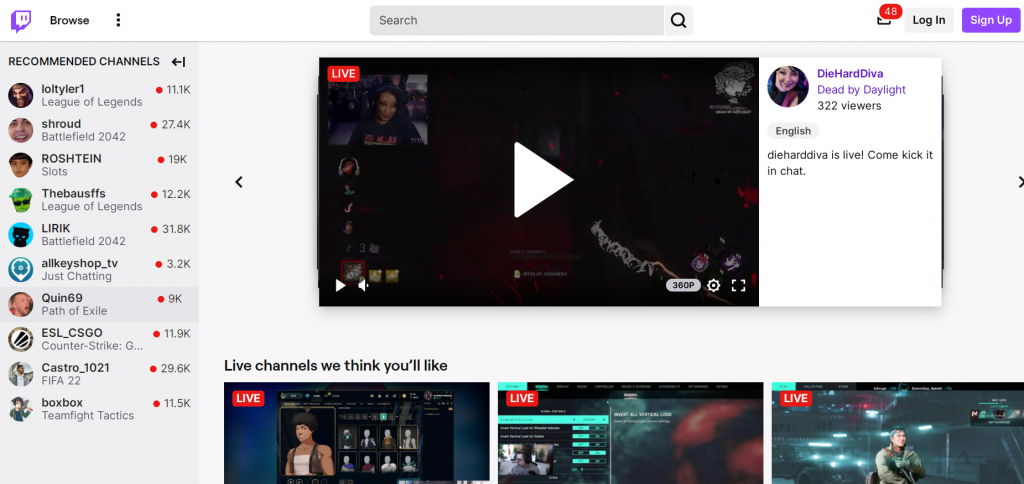 Twitch homepage