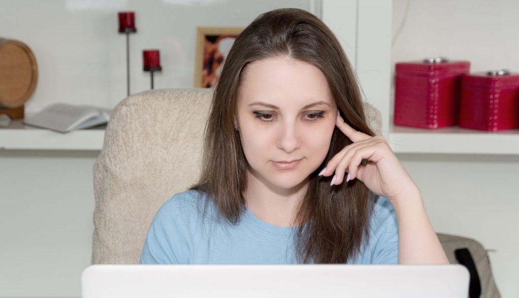 Thoughtful concerned woman working on laptop computer looking away thinking solving problem at home office, serious woman search for inspiration make decision feel lack of ideas. Instagram - @bermixstudio | Donation https://paypal.me/bermixclub Goal: $0 of $100 - any amount appreciated 🤘