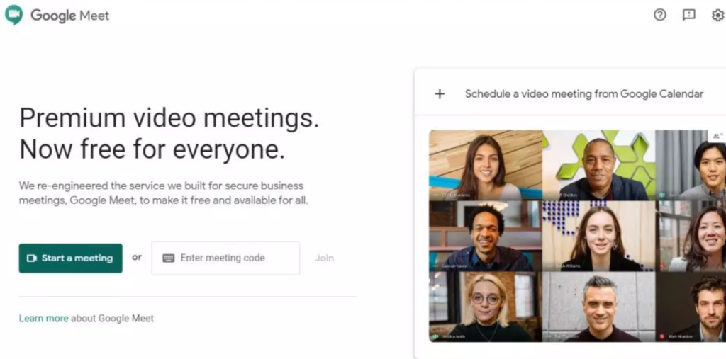 Google Meet homepage