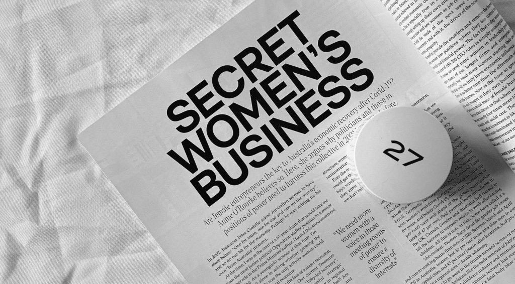Secret women’s business headline on magazine flatlay with skincare product