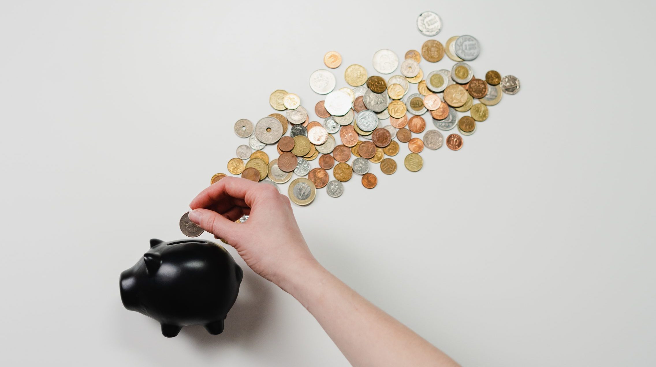 Person putting coin in a piggy bank