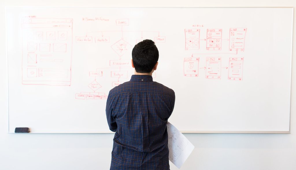 Man standing infront of white board